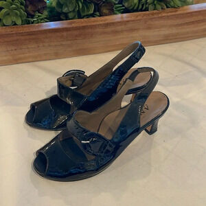 ANYI LU Tulip Patent Leather Slingback Mary Janes peep toe heels black 6 us 36.5